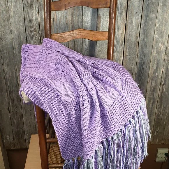 NEW Lavender Metallic Handmade Knitted Afghan Throw Hand Knit Gift Gifts Decor